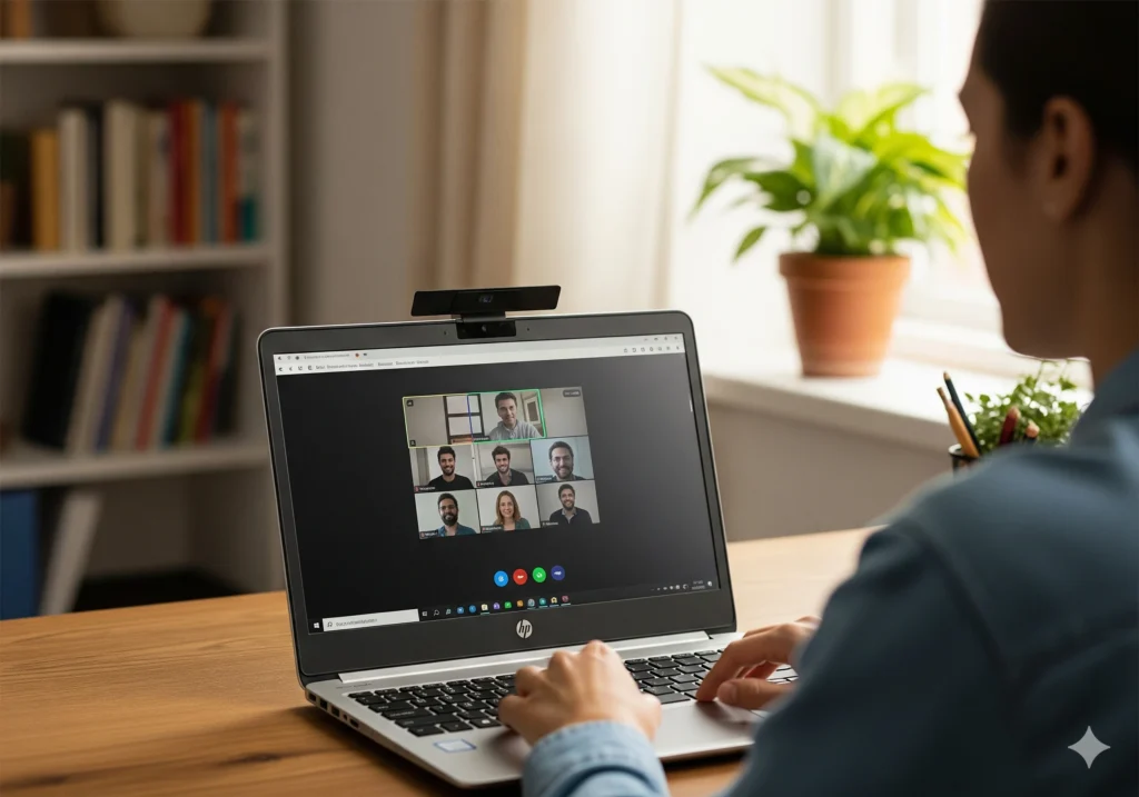 User on video call with HP Laptop 15-fr0025TU