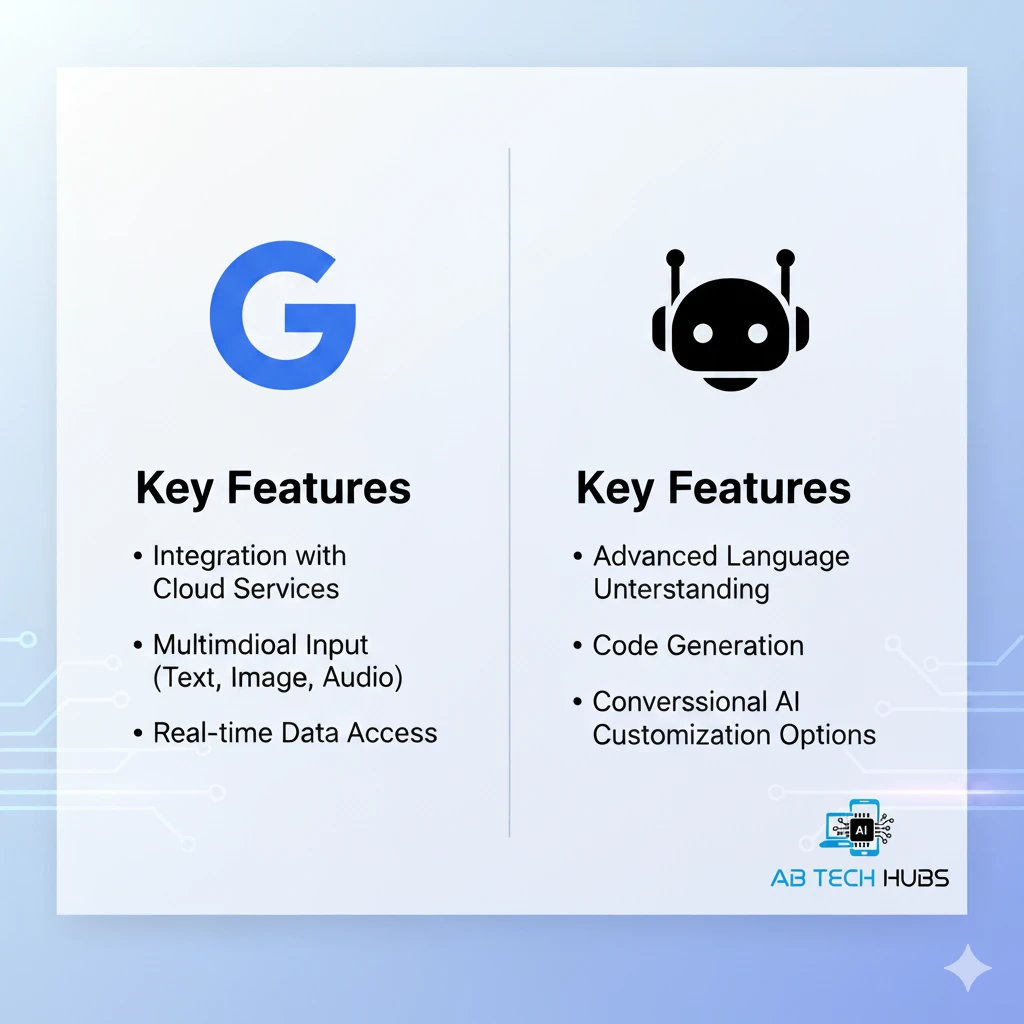 Gemini App aur ChatGPT features ka side-by-side comparison chart