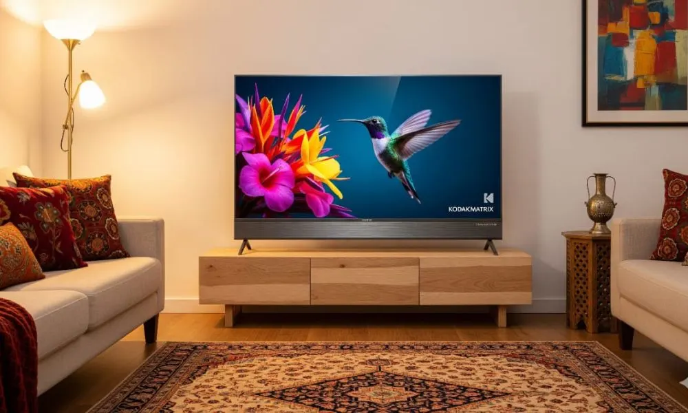 Kodak Matrix Smart TV in modern Indian living room with 4K vibrant display