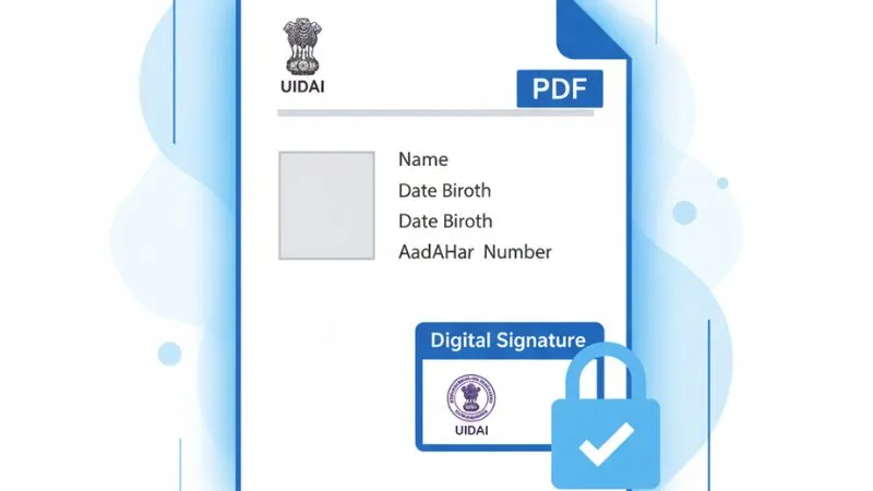 Aadhaar PDF पर UIDAI Digital Signature और Security Symbol