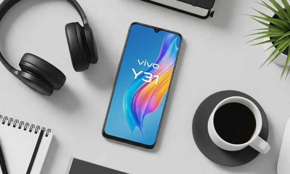 Vivo Y31 smartphone full screen display with modern workspace