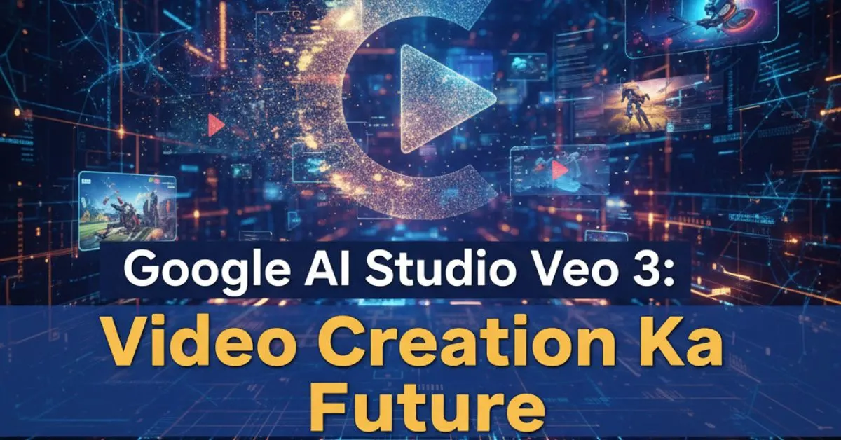 Google AI Studio Veo 3 Hindi thumbnail – futuristic background aur bold Hindi title ke saath
