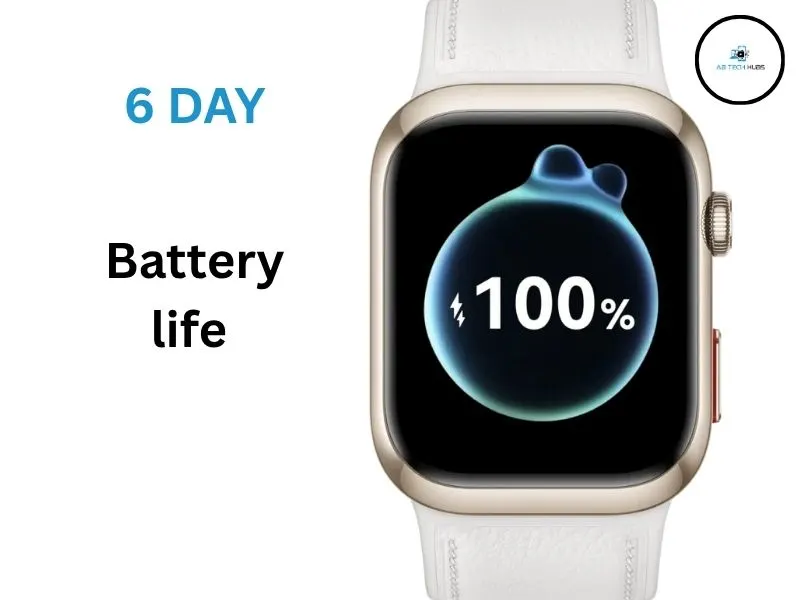 Huawei Watch D2 smartwatch showing long battery backup with charging animation and 7-day battery life indicator on screen