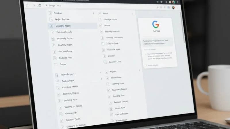 Laptop screen showing Google Drive Gemini AI collaboration feature