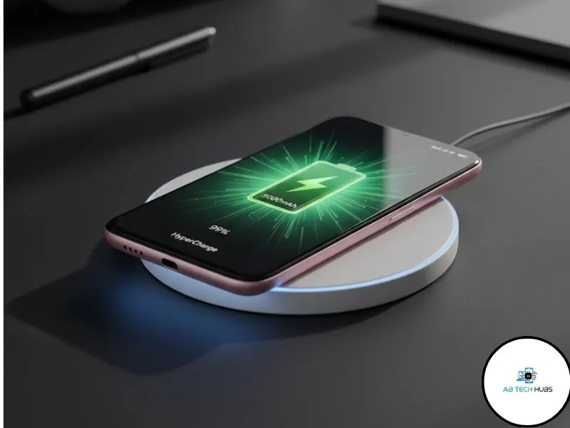 Xiaomi 17 smartphone charging on wireless pad, 5000mAh battery fast charging display